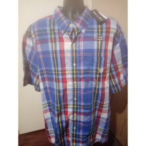 New Men's Chaps Big & Tall Easy Wear Easy Care S/S 3XB Button-Up Shirt Blue